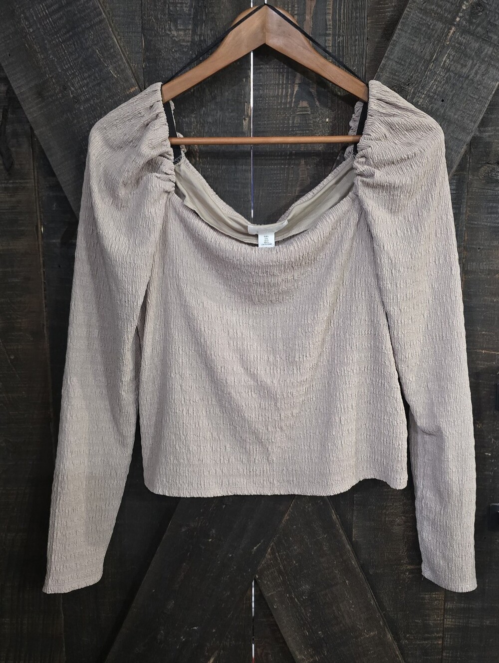 H&M Long Sleeve Off Shoulder  Top in Light Taupe Sz Large